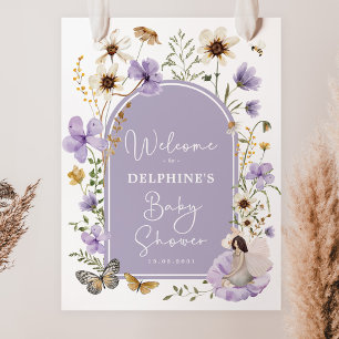 Paarse Wildflower Fairy Baby shower Welkom Poster