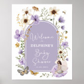 Paarse Wildflower Fairy Baby shower Welkom Poster (Voorkant)