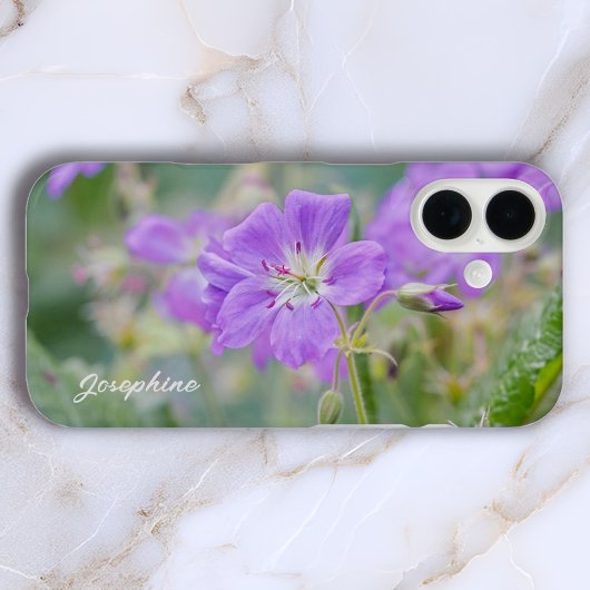 Paarse Wildflower Foto Geranium Flower Met Naam Case-Mate iPhone Case