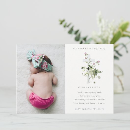 Paarse Wildflower Foto Godouders Voorstel Uitnodig Bedankkaart (Staand voorkant)