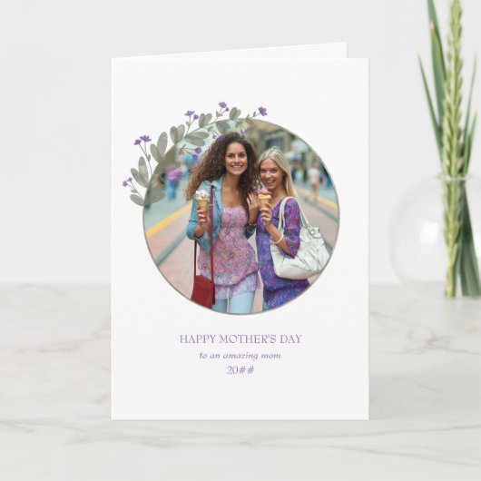 Paarse Wildflower Foto Lijst Happy Moederdag Kaart (Voorkant)