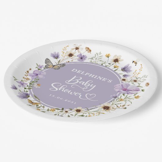 Paarse Wildflower Garden Baby in Bloom Shower Papieren Bordje (Gekanteld)