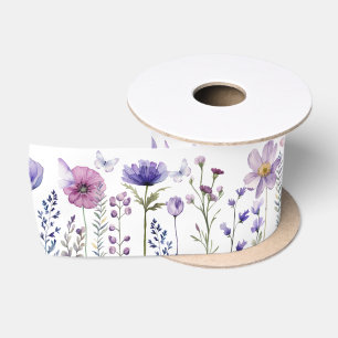 Paarse Wildflower Garden Butterfly Satin Ribbon Satijnen Lint