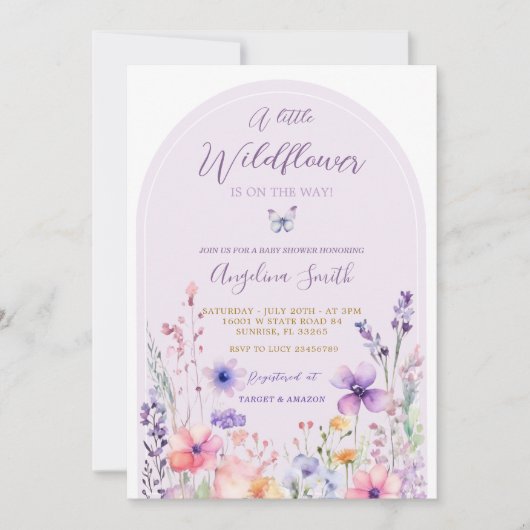 Paarse Wildflower Garden Floral Baby shower Kaart (Voorkant)