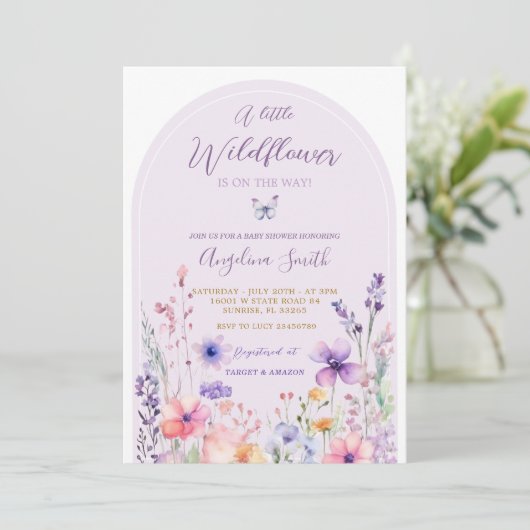 Paarse Wildflower Garden Floral Baby shower Kaart (Staand voorkant)