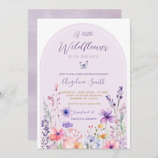 Paarse Wildflower Garden Floral Baby shower Kaart (Voorkant / Achterkant)
