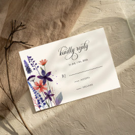 Paarse Wildflower Garden Wedding RSVP Kaartje