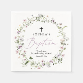 Paarse "Wildflower Girl Baptism Paper Napkin" Servet