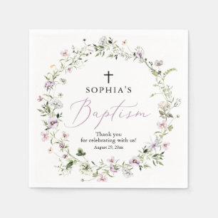 Paarse "Wildflower Girl Baptism Paper Napkin" Servet