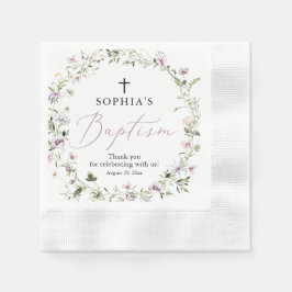 Paarse "Wildflower Girl Baptism Paper Napkin" Servet