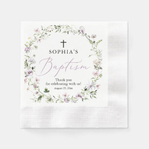 Paarse "Wildflower Girl Baptism Paper Napkin" Servet