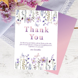 Paarse Wildflower Girl's 1e verjaardag Dank u Bedankkaart