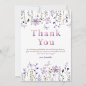 Paarse Wildflower Girl's 1e verjaardag Dank u Bedankkaart (Voorkant)