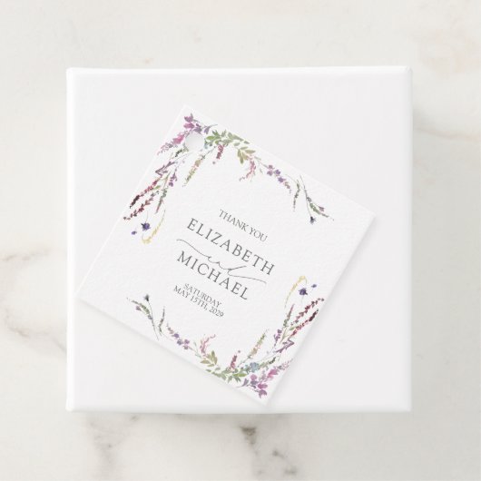 Paarse Wildflower kalligrafie bruiloft Bedankjes Labels (In situ)