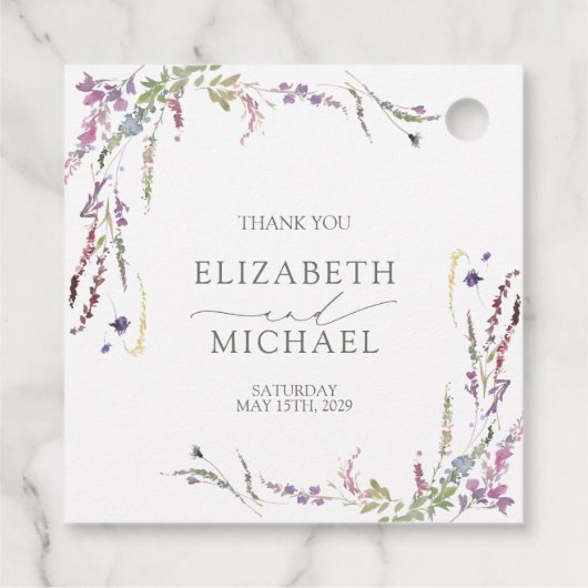 Paarse Wildflower kalligrafie bruiloft Bedankjes Labels (Achterkant)