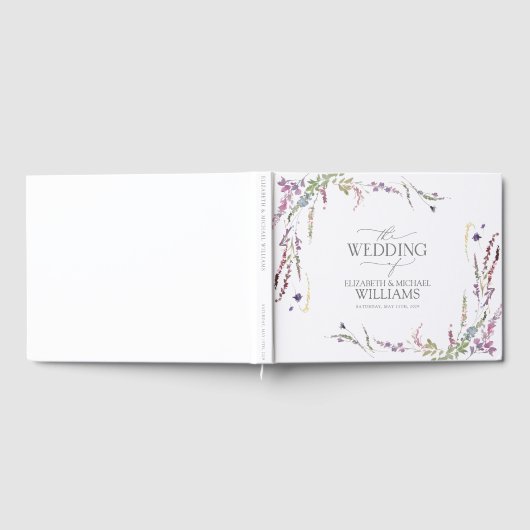 Paarse Wildflower kalligrafie bruiloft Gastenboek (Volledig)
