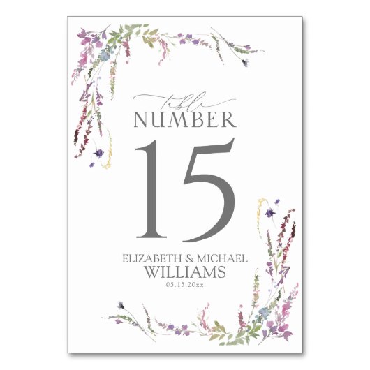 Paarse Wildflower kalligrafie bruiloft Kaart (Achterkant)