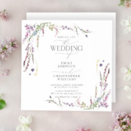 Paarse Wildflower kalligrafie bruiloft Kaart