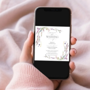 Paarse Wildflower kalligrafie bruiloft Kaart