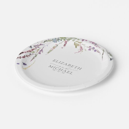 Paarse Wildflower kalligrafie bruiloft Papieren Bordje (Gekanteld)