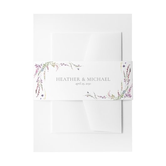 Paarse Wildflower kalligrafie bruiloft Uitnodigingen Wikkel (Voorkant Voorbeeld)