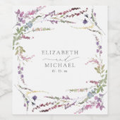 Paarse Wildflower kalligrafie bruiloft Wijn Etiket (Enkel label)