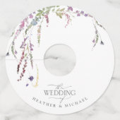 Paarse Wildflower kalligrafie bruiloft Wijnglaslabel (Voorkant)