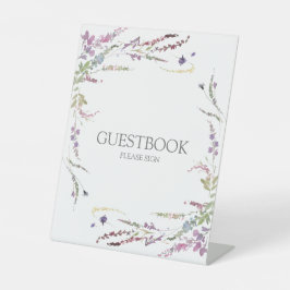 Paarse Wildflower kalligrafie Buurboek Reclamebord Met Voetstuk