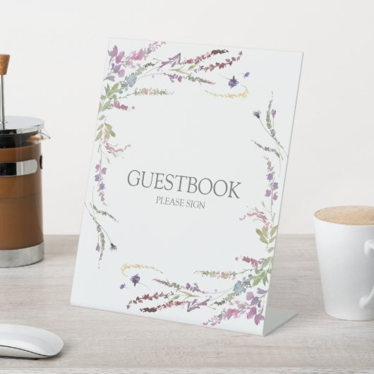 Paarse Wildflower kalligrafie Buurboek Reclamebord Met Voetstuk (Insitu)