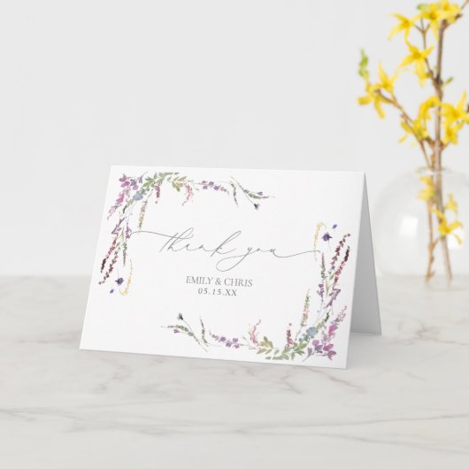 Paarse Wildflower kalligrafie Weddenschap Hartelij Kaart (Gele Bloem)