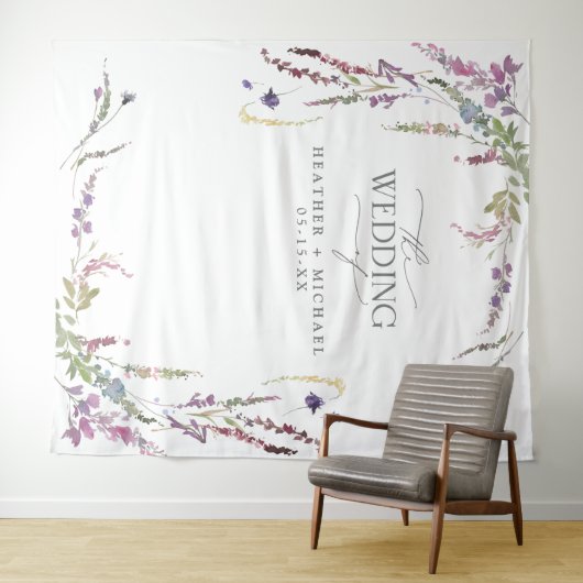 Paarse Wildflower kalligrafie Weduwfoto Wandkleed (In Situ (horizontaal))