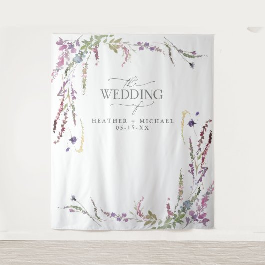 Paarse Wildflower kalligrafie Weduwfoto Wandkleed (Voorkant)