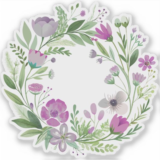 Paarse Wildflower Krans Custom-Cut Vinyl Sticker (Voorkant)