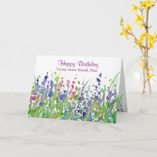 Paarse Wildflower Meadow Happy Birthday Friend Kaart (Gele Bloem)