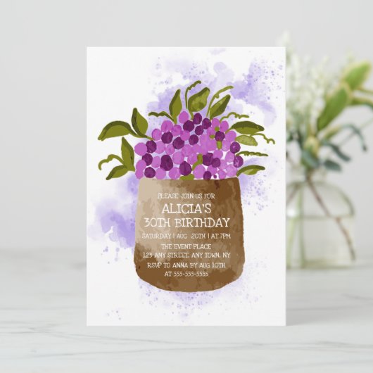 Paarse Wildflower op pot Waterverf Verjaardag Kaart (Staand voorkant)