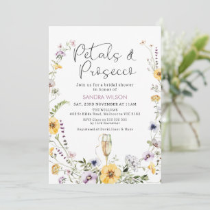 Paarse Wildflower Petals Prosecco Vrijgezellenfees Kaart