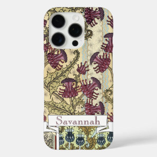 Paarse Wildflower Thistle Trendy Floral Typografie iPhone 16 Pro Hoesje