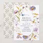 Paarse Wildflower & Vlinder Vrijgezellenfeest Kaart (Voorkant / Achterkant)