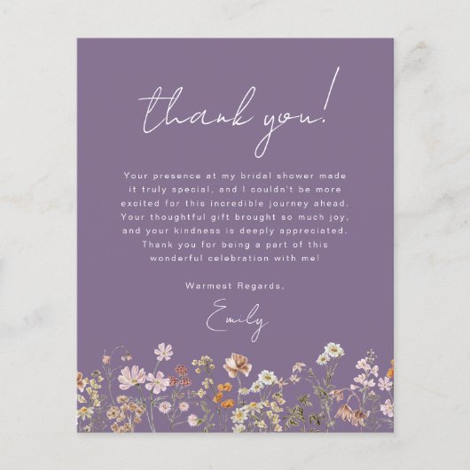Paarse Wildflower Vrijgezellenfeest dank u kaart (Voorkant)