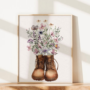 Paarse Wildflower Wandelschoenen Outdoor Poster