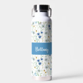 Paarse Wildflower Waterverf Monogram Naam Waterfles (Voorkant)