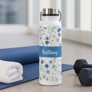 Paarse Wildflower Waterverf Monogram Naam Waterfles