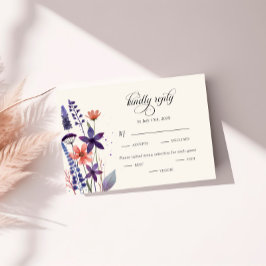 Paarse Wildflower Wedding Meal Choice RSVP Kaartje