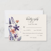 Paarse Wildflower Wedding Meal Choice RSVP Kaartje (Voorkant)