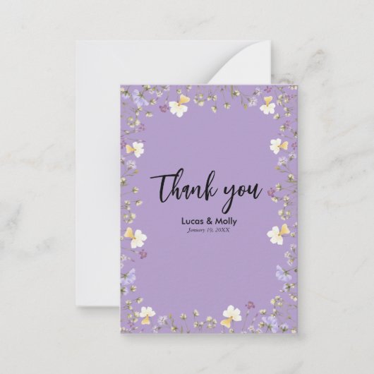 Paarse Wildflower Zomer Bloemen Huwelijk Dank u Notitiekaartje (Voorkant)