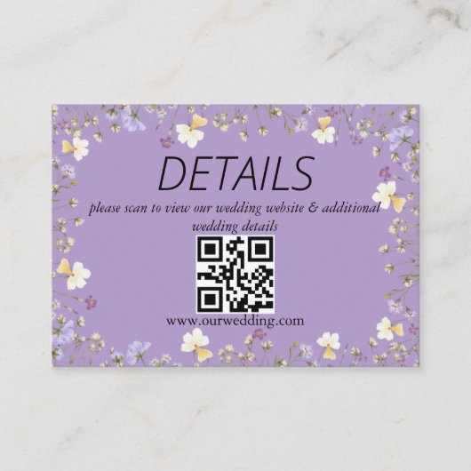 Paarse Wildflower Zomer Bloemen Huwelijk QR Code Informatiekaartje (Voorkant)