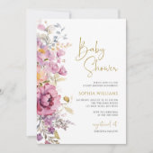 Paarse Wildflowers Baby shower Invitation Kaart (Voorkant)