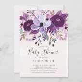 Paarse Wildflowers Baby shower Invitation Kaart (Voorkant)