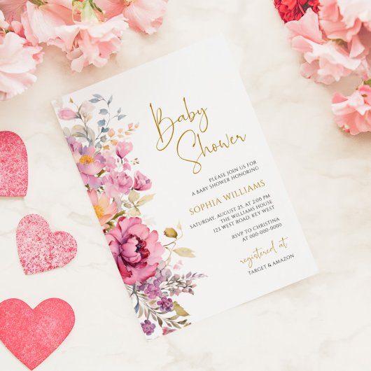 Paarse Wildflowers Baby shower Invitation Kaart