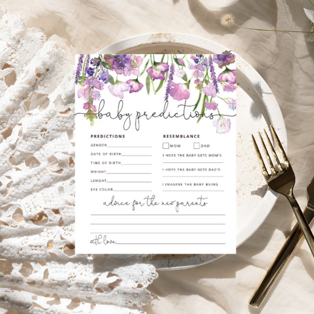 Paarse Wildflowers Baby Voorspellingen Advies Kaar (Creator heeft geüpload)